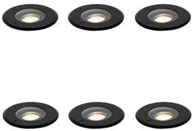 Set de 6 spoturi moderne de sol pentru exterior negru 35 mm reglabile IP65 - Delux