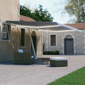 vidaXL Copertină retractabilă manual cu LED, albastru &amp; alb 500x300 cm