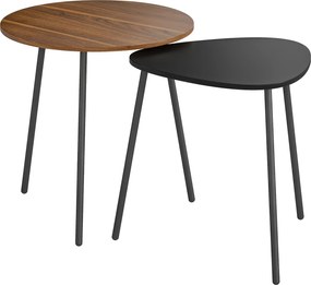 HOMCOM Set 2 Măsuțe de Cafe Suprapunibile cu Cadru din Metal Nuc și Negru | Aosom Romania