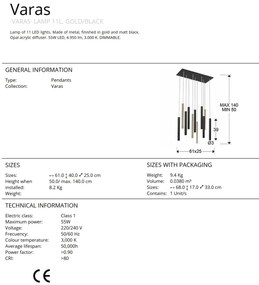Lustra dimabila cu 11 pendule LED design modern Varas negru/auriu SV-373357
