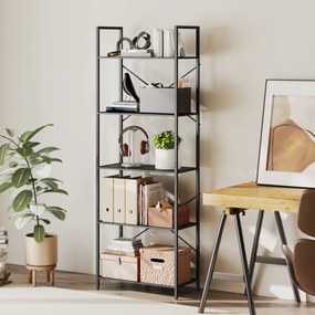 HOMCOM Raft pentru cărți, raft independent cu 5 nivele, raft industrial pentru birou cu cadru metalic, raft deschis de depozitare pentru living, birou, cameră de lucru, 60x30x170,5 cm, Negru | Aosom Romania