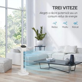 Ventilator turn HOMCOM cu telecomandă, 3 viteze, mod de repaus | Aosom Romania