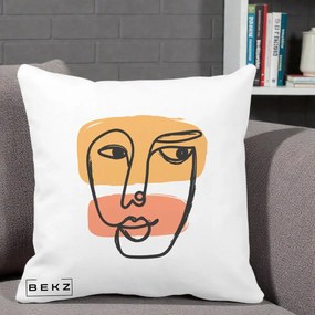 Perna Decorativa Portret Abstract Line Art Portocaliu, 40x40 cm, Alba Mata, Husa Detasabila, Perna Inclusa, BEKZ®