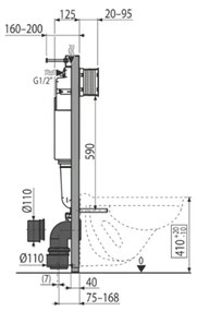 Set rezervor wc incastrat Alcaplast, Sadromodul, pentru instalari uscate (in gips-carton) + clapeta alb-lucios M1710 + izolare fonica