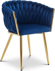 Scaun Dining Tip Fololiu Mira Catifea Albastra, Picioare Aurii
