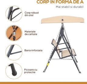 Outsunny Leagăn de grădină cu 3 locuri, copertină, șezut respirabil și cadru din oțel, bej | Aosom Romania