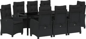 vidaXL Set de masă pentru grădină cu pernă 9 pcs Negru poliratan