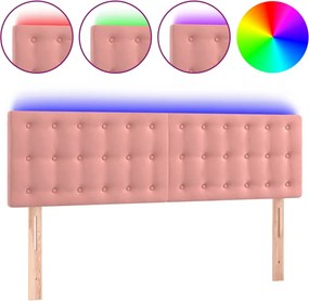 vidaXL Tăblie de pat cu LED, roz, 144x5x78/88 cm, catifea