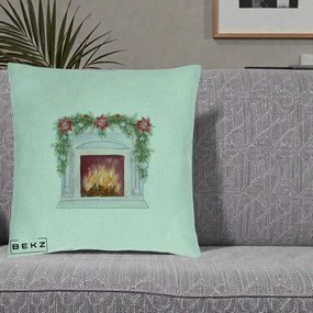 Perna Decorativa Semineu de Craciun Watercolor, 40x40 cm, Verde Menta, Husa Detasabila, Perna Inclusa, BEKZ®