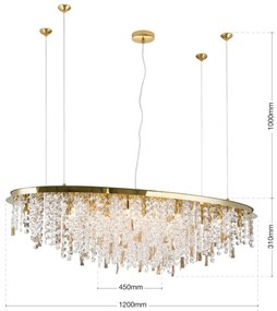 Lustra suspendata cristal K9 design elegant de lux CRYSTALRIVER aurie