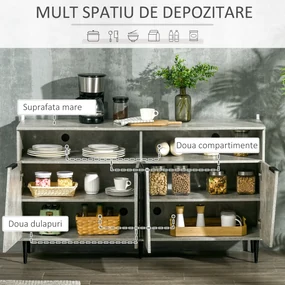 HOMCOM Bufeta moderna cu dulapuri cu 2 usi si rafturi reglabile, dulap pentru bucatarie si living cu efect de marmura, gri | AOSOM RO
