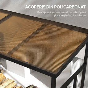 Outsunny Suport pentru Lemne de Foc cu Acoperiș din Policarbonat, Depozit Lemne pentru Sobă și Șemineu, 185x67x185 cm, Negru | Aosom Romania