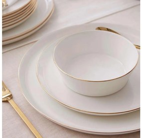 Set de veselă 24 piese din porțelan alb, cu accente aurii