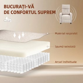HOMCOM Fotoliu Masaj Reclinabil Manual din Material Textil Tip In cu Telecomandă, Crem | Aosom Romania
