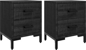 vidaXL Noptiere, 2 buc., negru, 36x30x45 cm, lemn masiv de pin