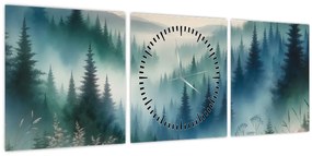 Tablou - Peisaj forestier cu ceață (cu ceas) (90x30 cm)