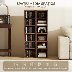 HOMCOM Set de 2 Rafturi pentru 204 CD-uri cu Polițe Ajustabile, 21x22,5x88,5cm, Maro Rustic | Aosom Romania