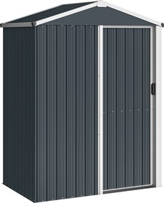 Outsunny Magazie de Grădină 1,1m² din Oțel Galvanizat, Magazie de Grădină cu Ușă Glisantă Blocabilă, Acoperiș Înclinat, Mănuși, Magazie pentru Unelte, 136x87x179 cm, Gri Închis | Aosom Romania