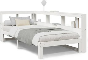 vidaXL Pat cu bibliotecă fără saltea, alb, 90x190 cm, lemn masiv pin