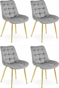 Set 4 Scaune Bucatarie/Dining Joy Gri Deschis, Catifea, Picioare Metalice, Finisaj Auriu