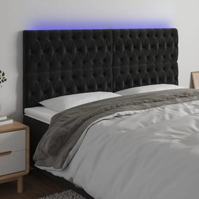 Tablie de pat cu LED, negru, 200x7x118 128 cm, catifea 1, Negru, 200 x 7 x 118 128 cm