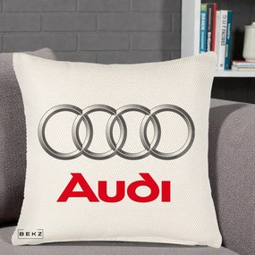 Perna Personalizata cu emblema Audi, 40x40 cm, Crem Reliefat, Husa Detasabila, Perna Inclusa, BEKZ®