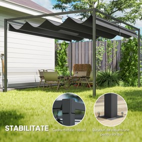 Outsunny Pergolă 3x2 m cu Acoperiș Retractabil, Orificii de Drenaj, Țepușe și Șuruburi, Pergolă de Grădină din Poliester și Metal, pentru Terasă, Curte, Exterior, Negru | Aosom Romania