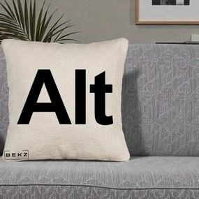Perna Personalizata Tasta Alt Tipografie Bold, 40x40 cm, Bej Canapea, Husa Detasabila, Perna Inclusa, BEKZ®