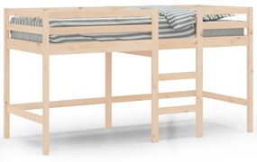 835892 vidaXL Pat etajat de copii cu scară, 90x190 cm, lemn masiv pin