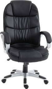HOMCOM Scaun Birou Ergonomic Rotativ din Piele PU, Funcție Legănare, Înălțime Reglabilă, Capacitate 120kg, Negru | Aosom Romania