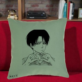 Perna Personalizata Levi Ackerman Inima, 40x40 cm, Verde, Husa Detasabila, Perna Inclusa, BEKZ®