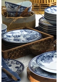 Set de veselă, 24 de piese, porțelan, alb/albastru