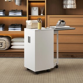 HOMCOM Mobilier de călcat 2 en 1, masă de călcat pliante pe roți cu etajeră reglabilă și balamale, alb | Aosom Romania