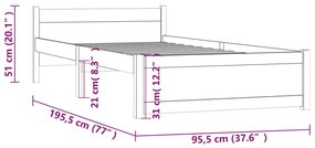Cadru de pat Single 3FT, 90x190 cm, lemn masiv Maro, 90 x 190 cm