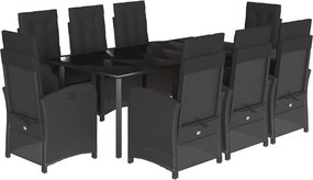 vidaXL Set mobilier de grădină cu perne, 9 piese, negru, poliratan
