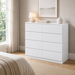 HOMCOM Comodă modernă cu 8 sertare, 120 x 39 x 100 cm, albă | Aosom Romania
