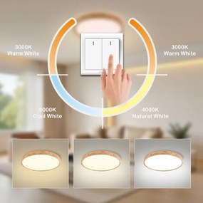 Brilagi - Plafonieră LED WOODROUND, 30W, 230V, 3000/4000/6000K, Ø 40 cm