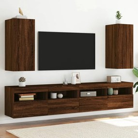 837245 vidaXL Comodă TV de perete cu LED, 2 buc. stejar maro, 30,5x35x70 cm
