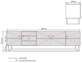 Comodă TV Asha 200 cm pe bază de metal - artizanal / rivier stone mat