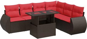 vidaXL Set canapele de grădină cu perne, 7 piese, maro, poliratan