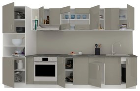 Set Bucatarie Karo V33, Gri Lucios/Alb, MDF, Blat Thermo 28 mm, L 340 cm