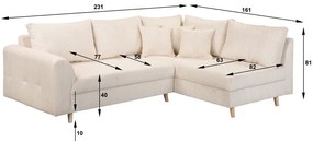 Colțar crem cu tapițerie din catifea reiată (cu colț pe partea dreaptă) Ariella – Ropez