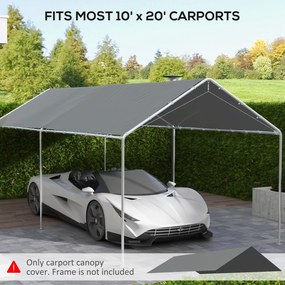 Outsunny Acoperiș Carport 10 x 20 ft, Husă de Schimb Rezistentă la UV cu Corzi Elastice, Gri Închis | Aosom Romania