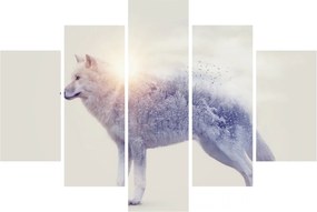Tablou - Lupul arctic oglindit în peisaj sălbatic (150x105 cm)