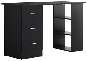 HOMCOM Birou de Calculator Modern, Masa de Lucru cu 3 Sertare și Raft pentru Depozitare, Design Elegant, Negru | Aosom Romania