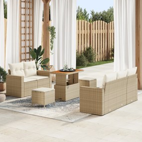 vidaXL Set de canapele de grădină , 8 piese, cu perne, rattan polietilenic bej, din acacia