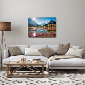 Tablou pe sticlă - Lacul Jasna, Gozd Martuljek, Alpii Iulieni, Slovenia (70x50 cm)
