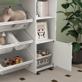 AIYAPLAY Dulap pentru jucării pentru copii cu 8 recipiente detașabile și dulapuri, 140x30x90 cm, alb | Aosom Romania