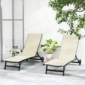 Outsunny Set de 2 șezlonguri din aluminiu și textilenă cu roți, spătar reglabil, sarcină max. 150 kg kaki | Aosom Romania