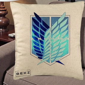 Perna Personalizata Attack on Titan Wings of Freedom, 40x40 cm, Bej, Husa Detasabila, Perna Inclusa, BEKZ®